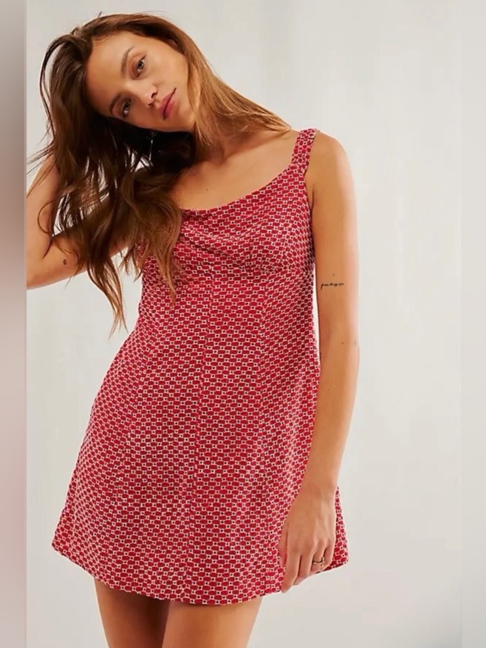 Free People Berry Kiss Mini Dress Red Embroidered Boho Cotton Off Shoulder S - Picture 3 of 16